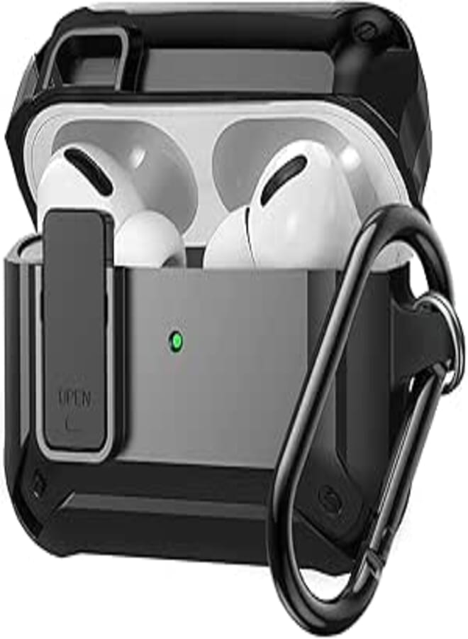 Olytop for Airpods Pro 2/1 Gen Case Cover with Lock 2023/2022/2019, Armor Rugged Case for Apple Airpod Pro 2nd/1st Generation Shockproof Protective Skin with Keychain for Women Men Black